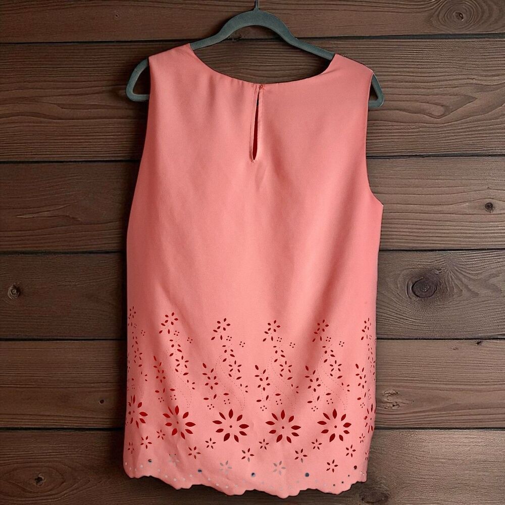 Cynthia Rowley 1X Pink Eyelet Sleeveless Lined Blouse Romantic Spring Style - Picture 2 of 10